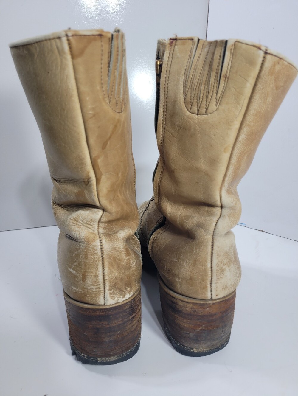 VTG 70s Frye Black Label Campus Banana Short Boots Leather Square Toe 7.5 D - Picture 4 of 16